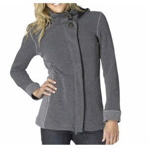 PrAna Kari Hooded Sweater Coat Sz S Gray Wool Blend Zipper Front Jacket
